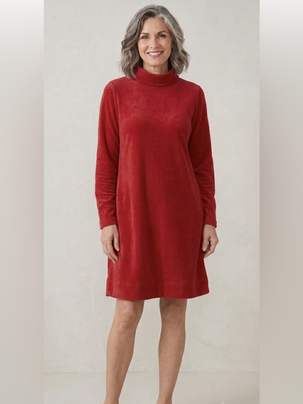 J Jill Dress Womens XS Pure Jill Red Mock Neck Fleece Lined Shift Knee Length